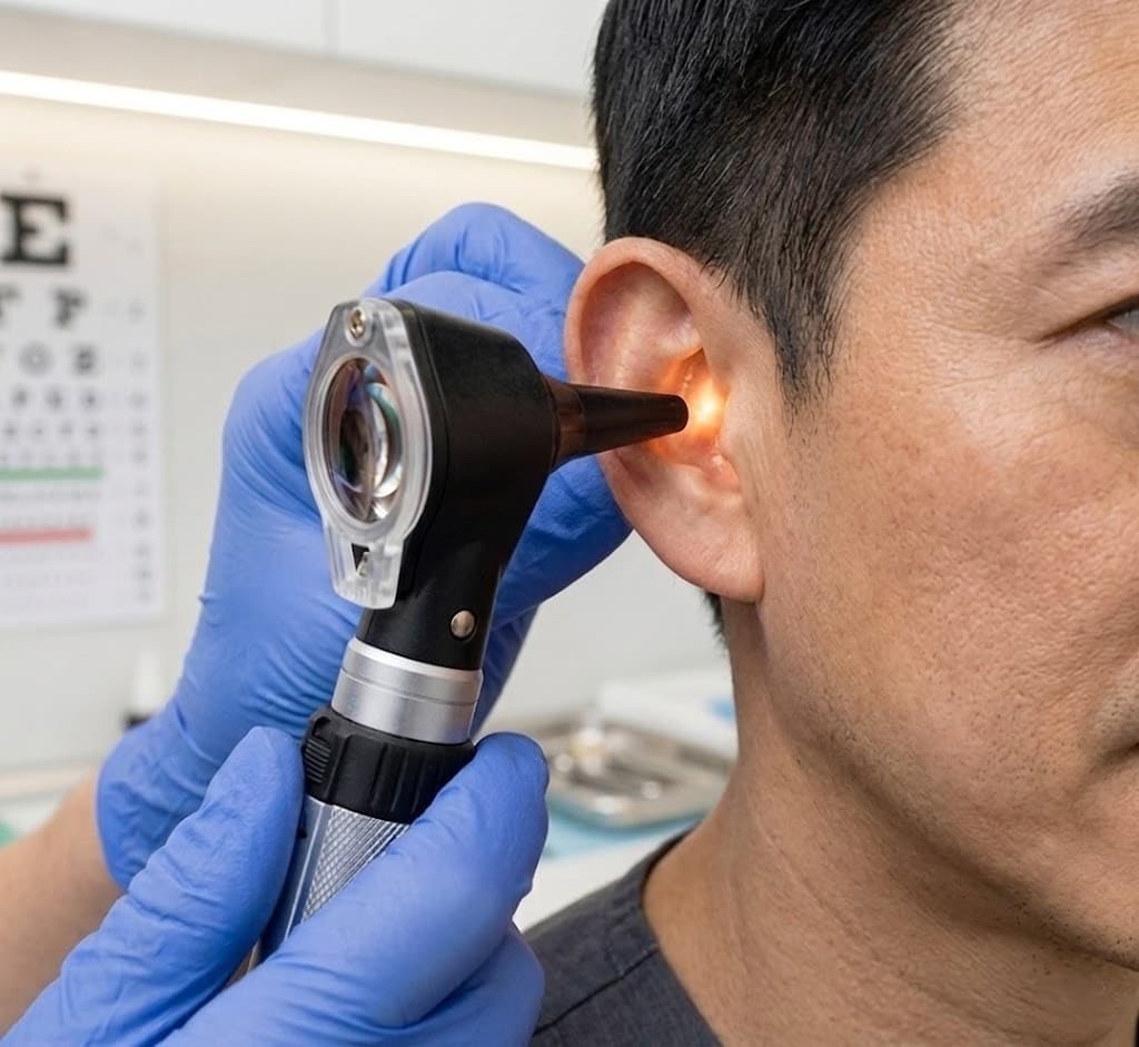 Ear examination with otoscope