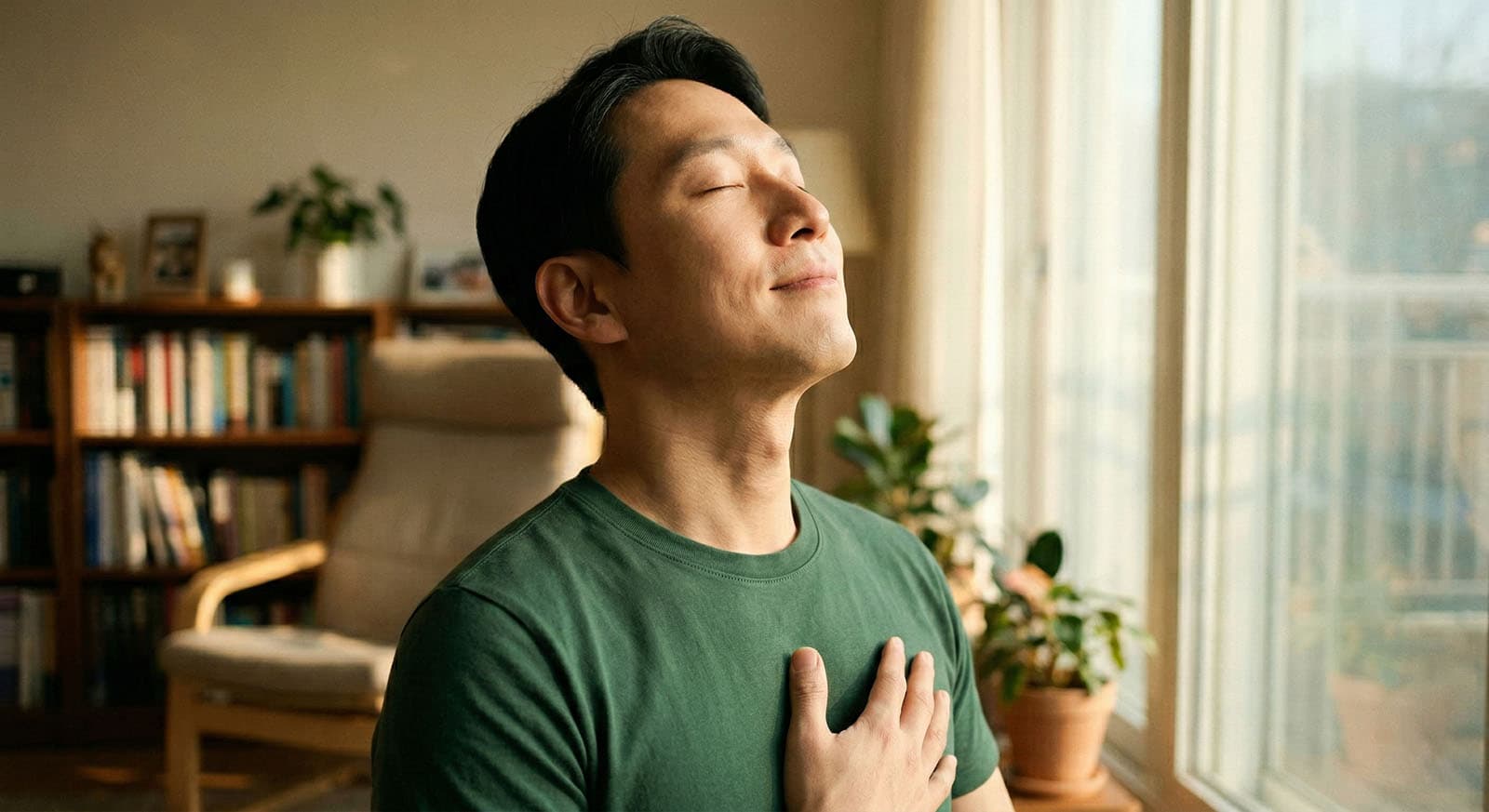 Man breathing freely